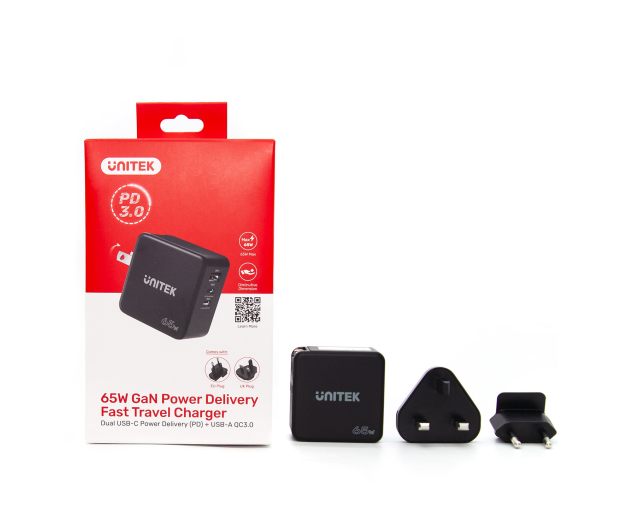 UNITEK Ładowarka Sieciowa Travel GAN 2x USB-C 1x USB-A 65W; P1117B - 1172349 - zdjęcie 4